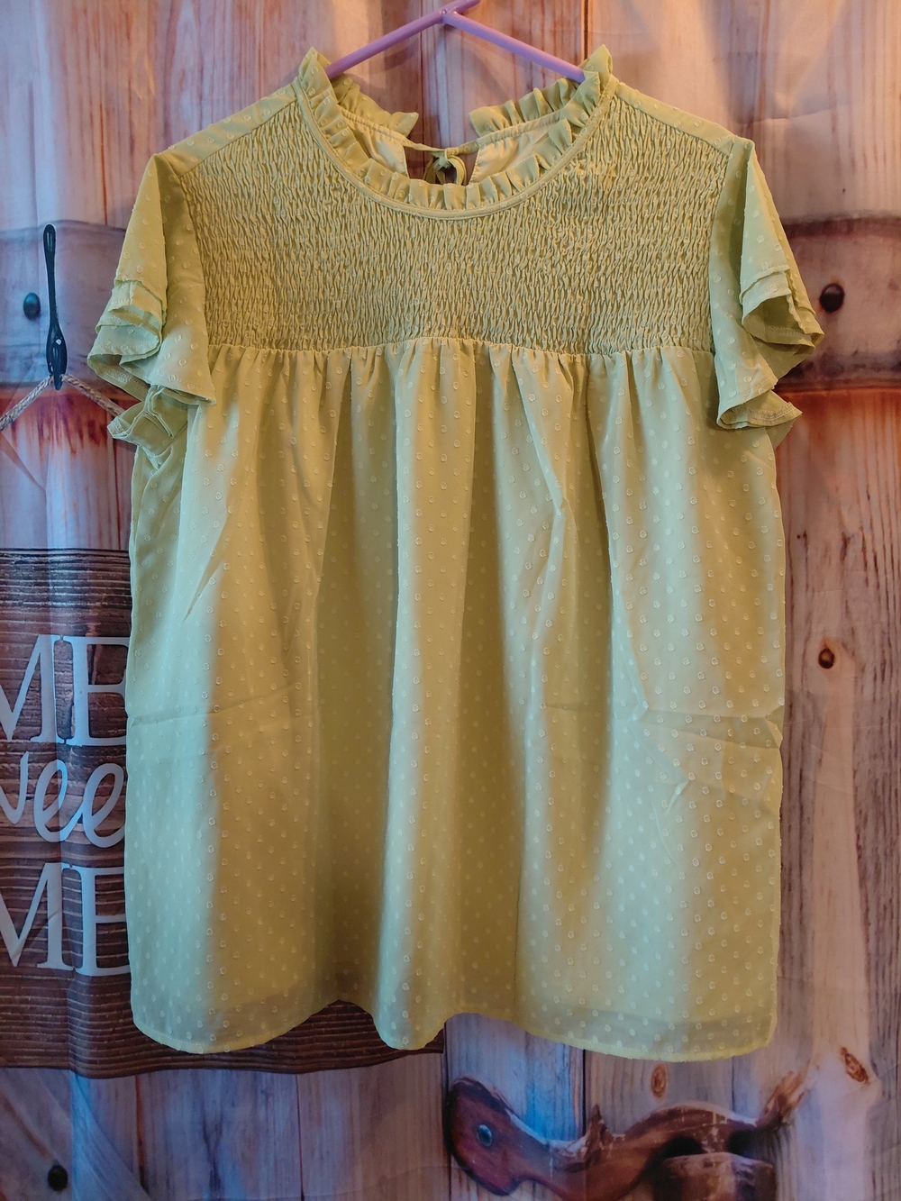Amazon Green Ruffled Smocked Dot Blouse